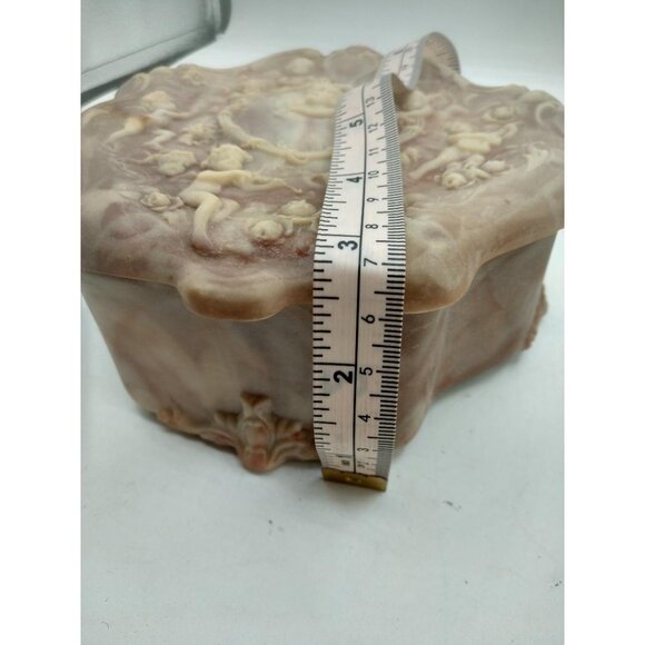 Vintage Genuine Incolay Stone Jewelry Box With Hinged Lid & Angel Motif Design - Picture 5 of 8